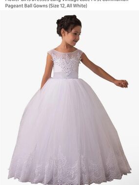 White Lace Tulle Flower Girl / First Communion Ball Gown